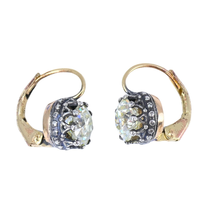 Victorian Diamond Drop Earrings 14k Gold Silver Old European Cut, Antique