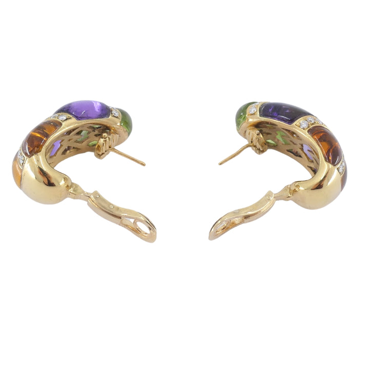 Bvlgari Vintage Bulgari Huggie Earrings Gold Diamond Gemstones