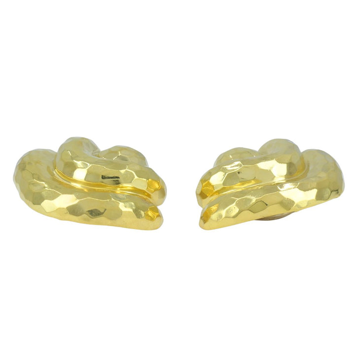 Vintage Henry Dunay 18k Gold Hammered Shell Motif Clip Earrings