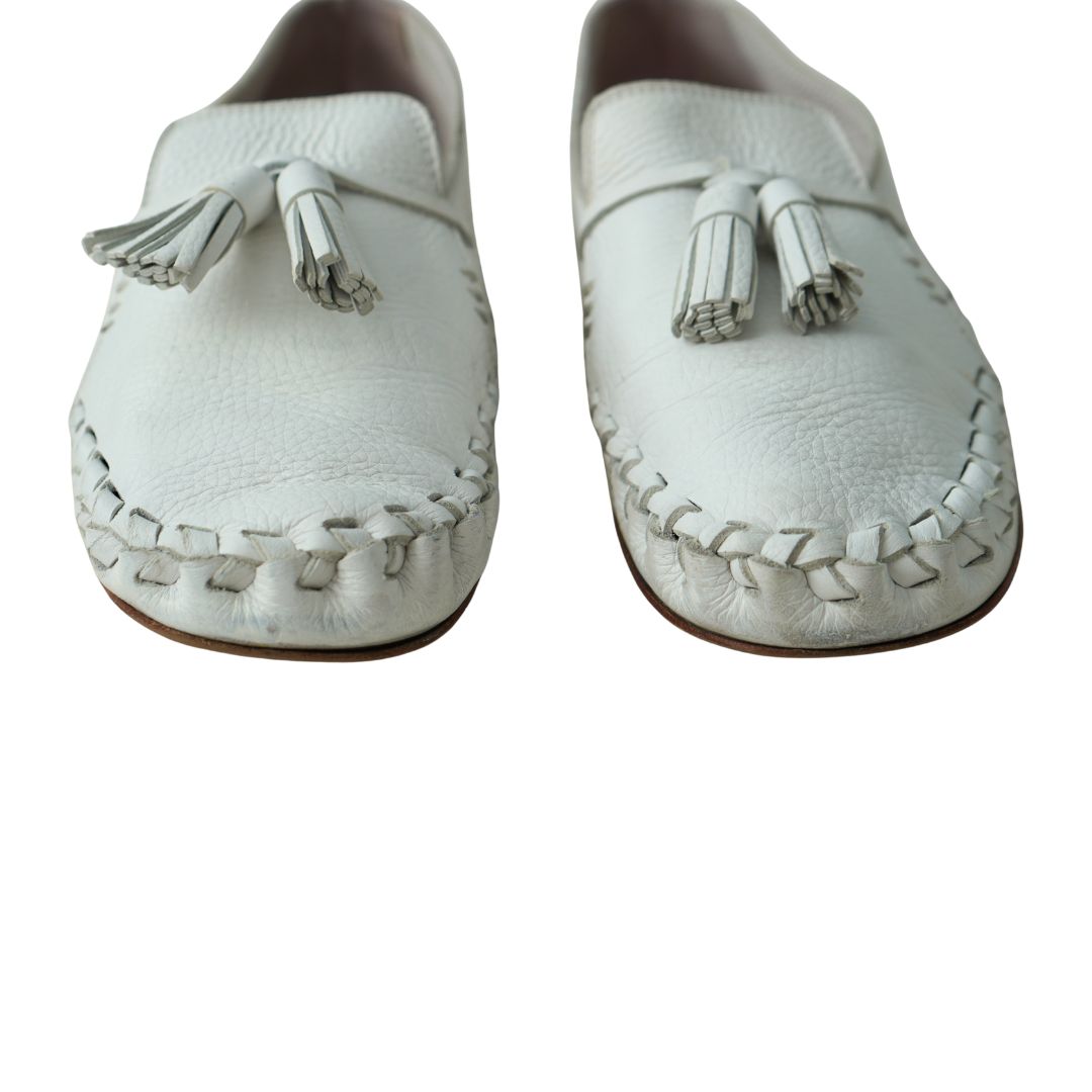 Celine White Leather Tassel Loafers sz 9.5