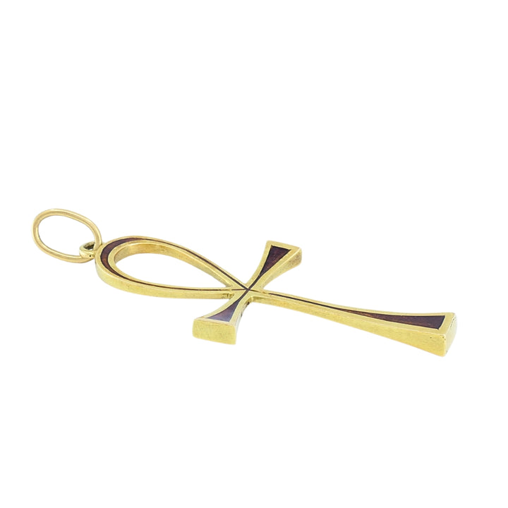 Ankh Cross Pendant 18k Gold Enamel and 14k Gold Wire Choker Necklace