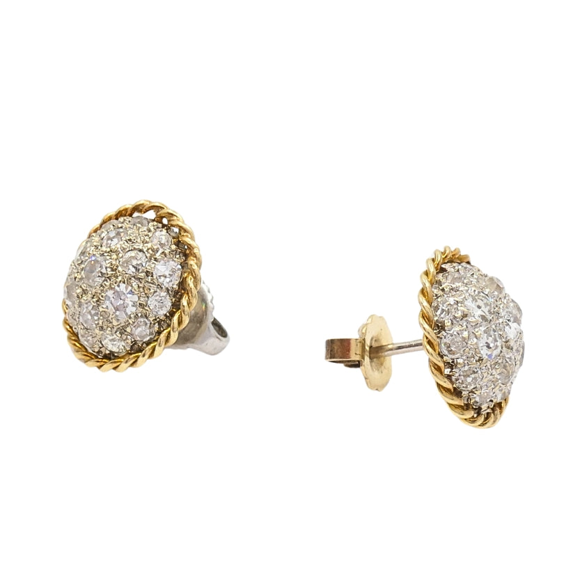 Vintage 14k Gold Stud Earrings Pave Diamond Rope Design