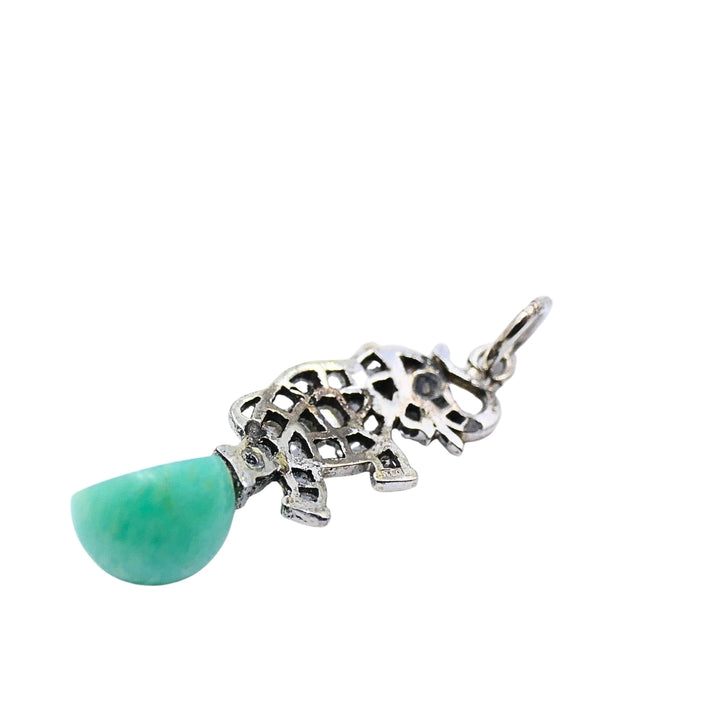 Antique Platinum‑Topped 14k Gold Diamond Elephant Charm Green Bead Accent