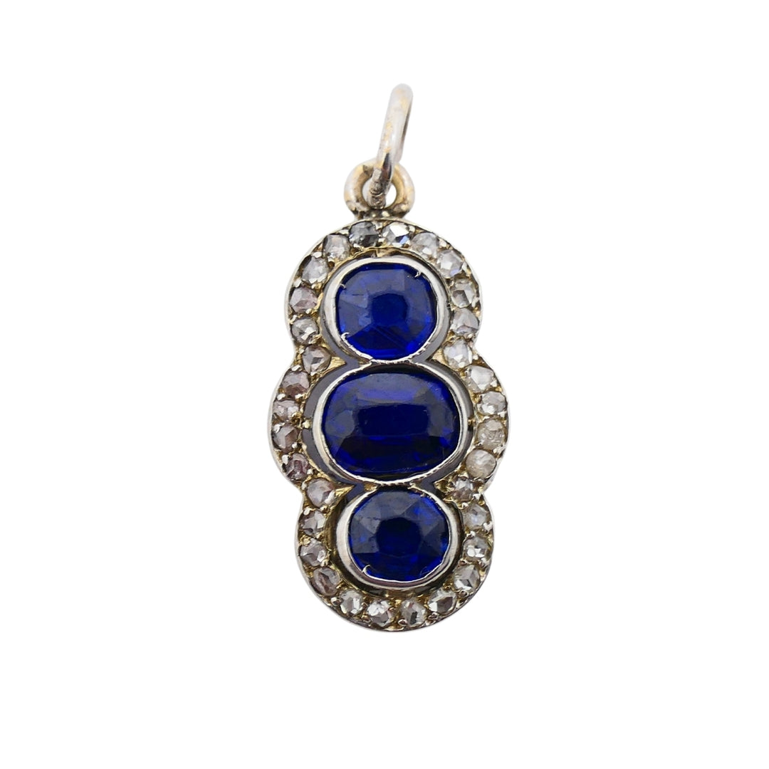 Antique 14k Gold Platinum-Topped Sapphire Diamond Charm Pendant