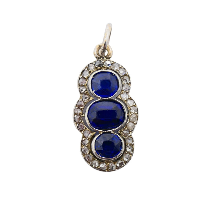 Antique 14k Gold Platinum-Topped Sapphire Diamond Charm Pendant