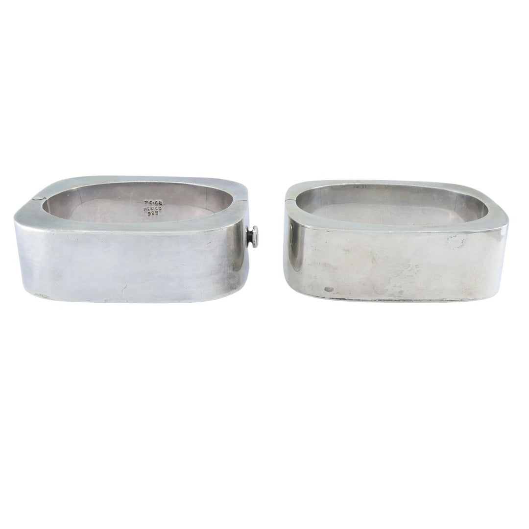 Vintage Sterling Silver Mexico Geometric Hinge Bracelet Pair