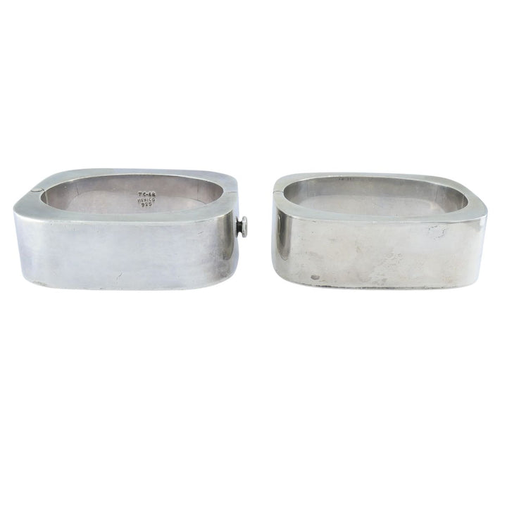 Vintage Sterling Silver Mexico Geometric Hinge Bracelet Pair