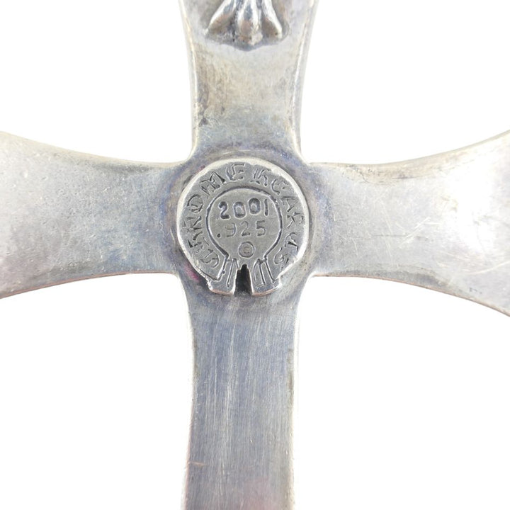 2001 Chrome Hearts Silver Ruby Diamond Cross Pendant Leather Necklace