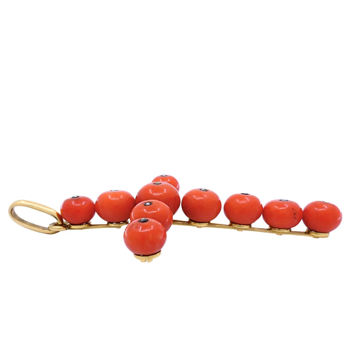 Victorian 18k Gold Coral Diamond Accent Cross Pendant Necklace 14k Gold Chain