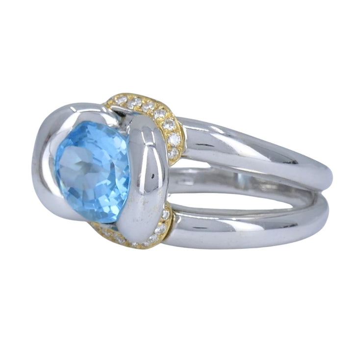 Vintage Marina B 18k White & Yellow Gold Aquamarine Diamond Ring
