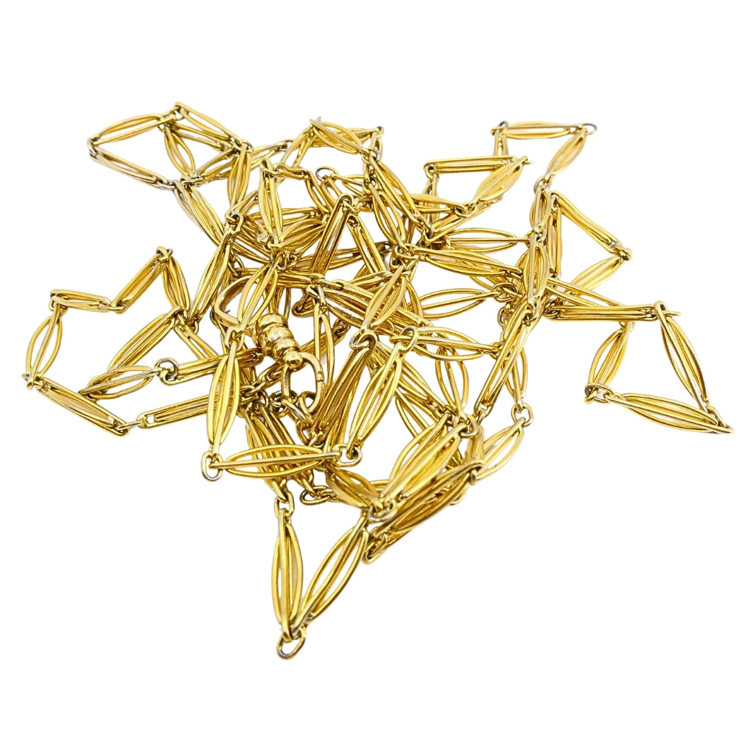 Victorian 9k Gold Navette Link Guard Chain Necklace