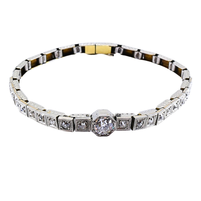 Vintage 14k White Gold Diamond Bracelet Estate Jewelry