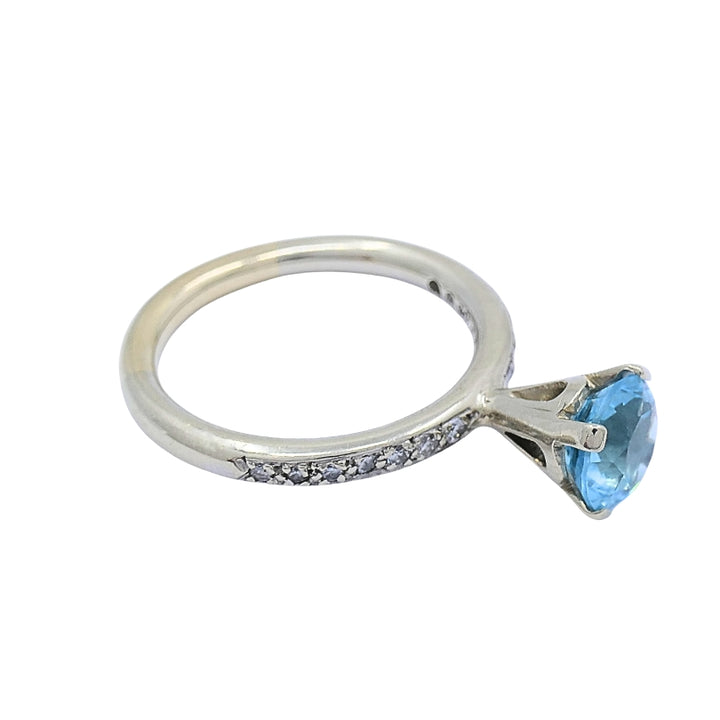 14k Gold Blue Topaz Diamond Accent Ring