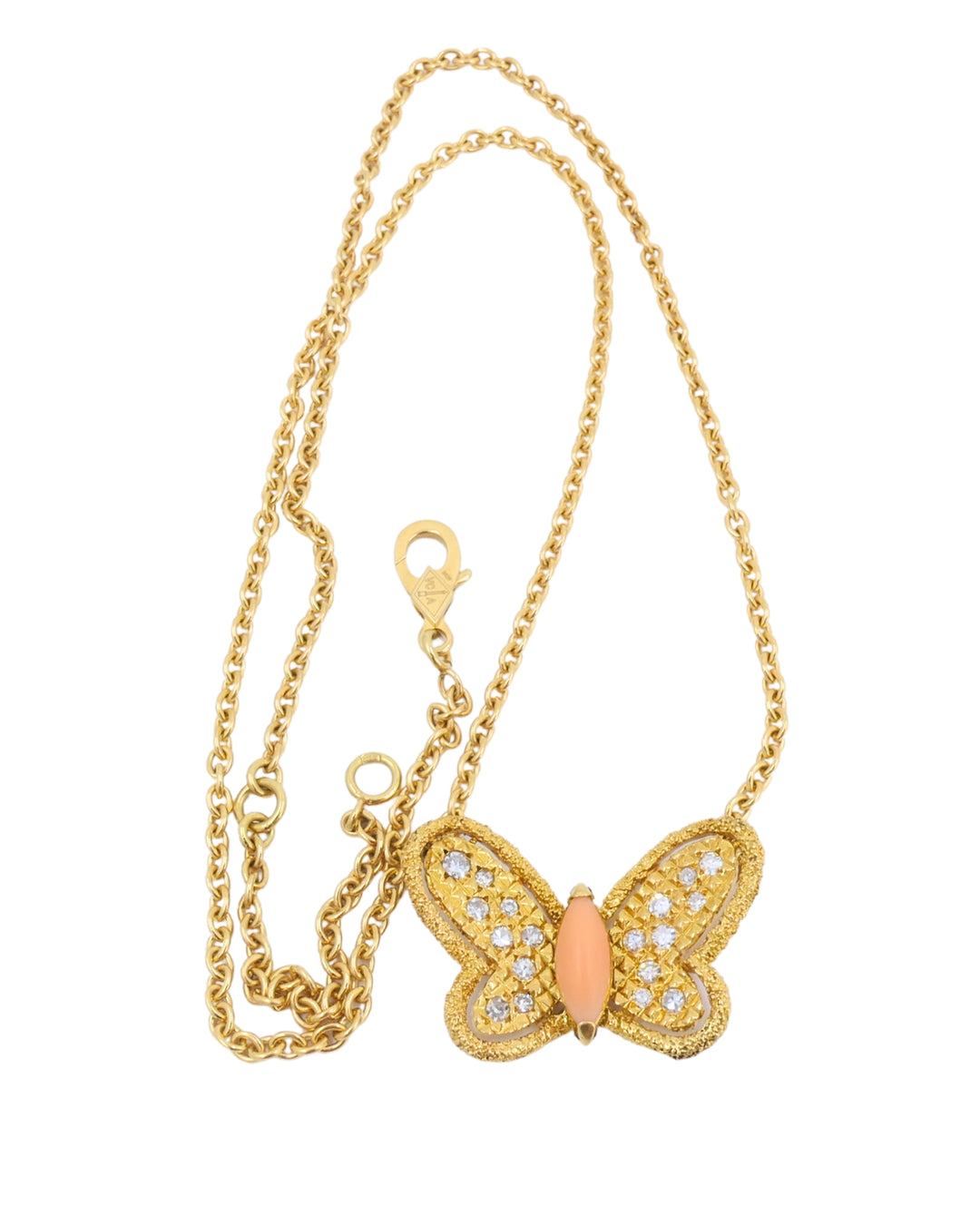 Van Cleef & Arpels Butterfly Necklace Diamond Coral 18k Gold