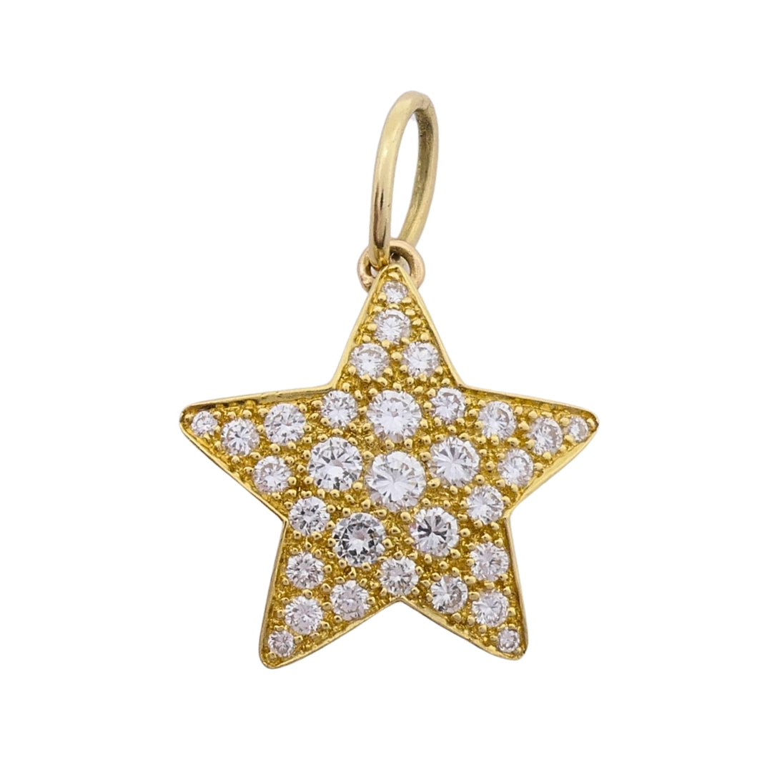 14k Gold Diamond Pavé Star Pendant on Antique Bar‑Link Chain