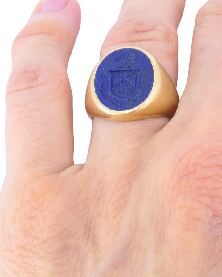 Tiffany & Co. 14k Gold Ring Carved Lapis Lazuli Vintage Signet Ring