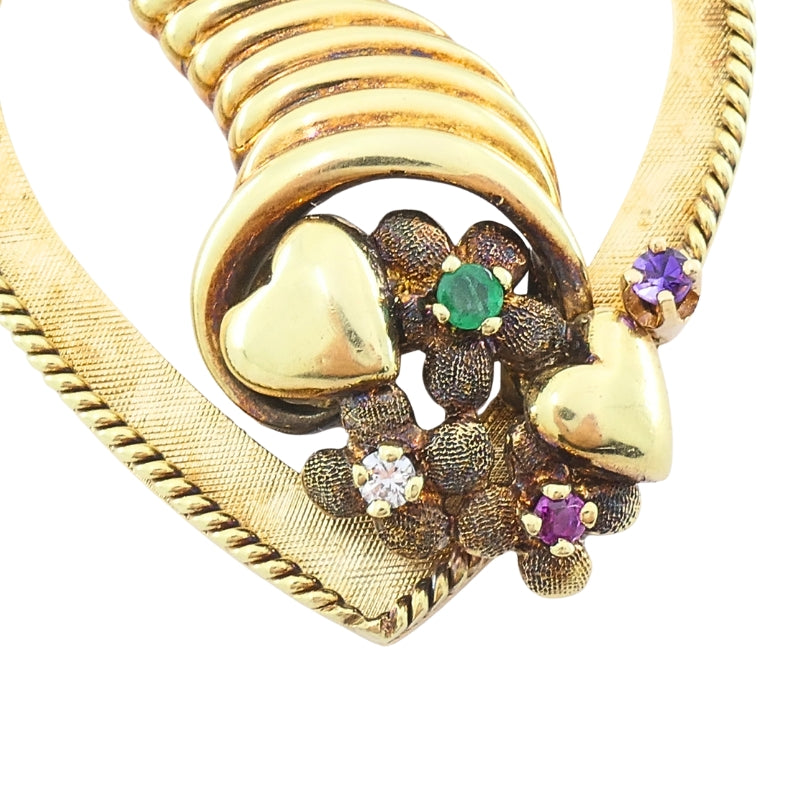 Vintage 14k Gold Heart Pendant Gemstone Cornucopia Design