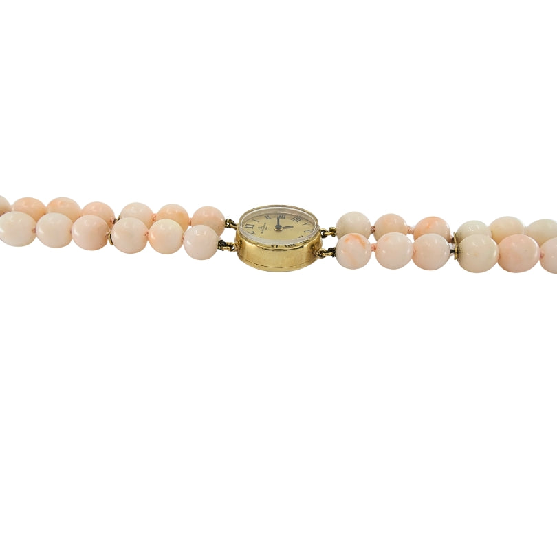 Baume & Mercier 14k Angel Skin Coral Double Strand Bracelet Watch, 1960s