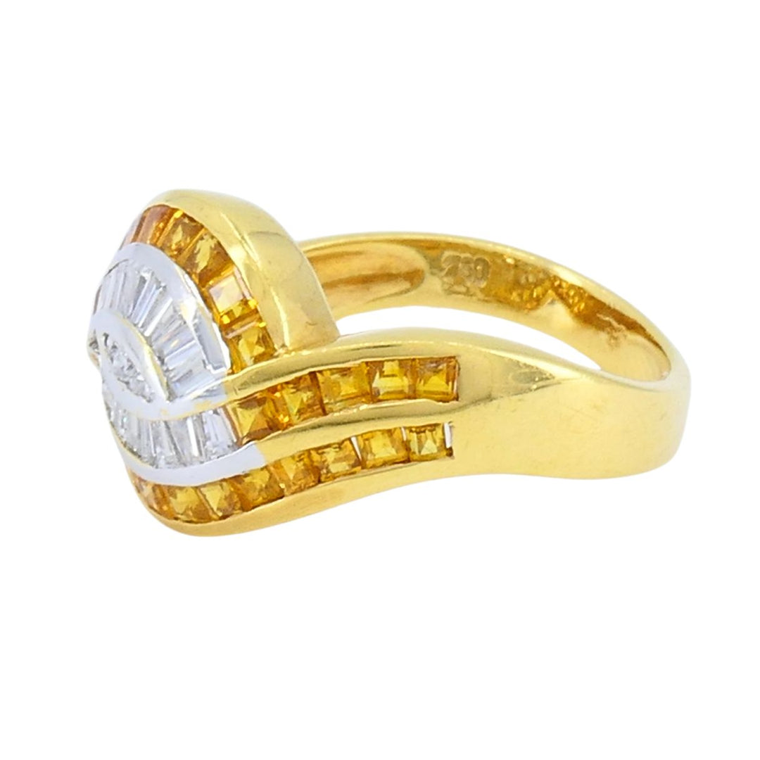Vintage French 18k Gold Diamond Citrine Ring