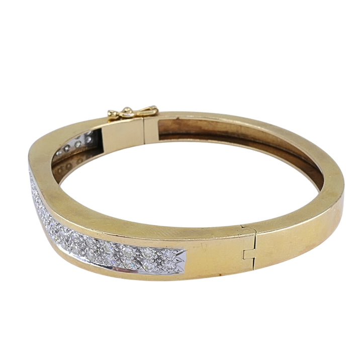 Vintage 14k  Gold Diamond Bangle Bracelet, Hinged Oval Design