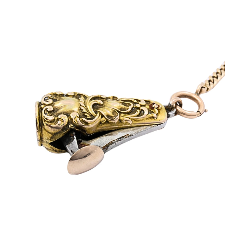 Antique 10k Gold Cigar Cutter Pendant 10k Gold Watch Chain Necklace