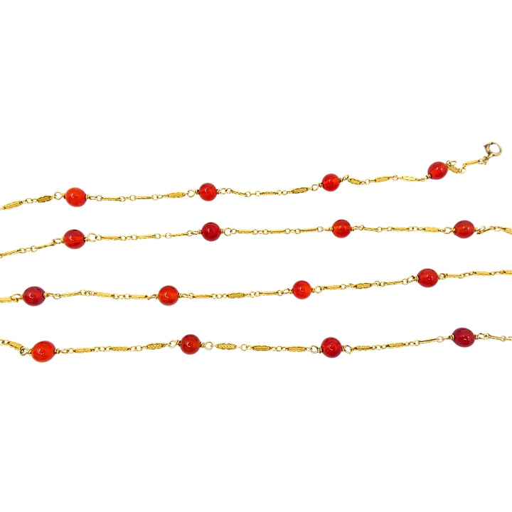Vintage 14k Gold Carnelian Bead Necklace