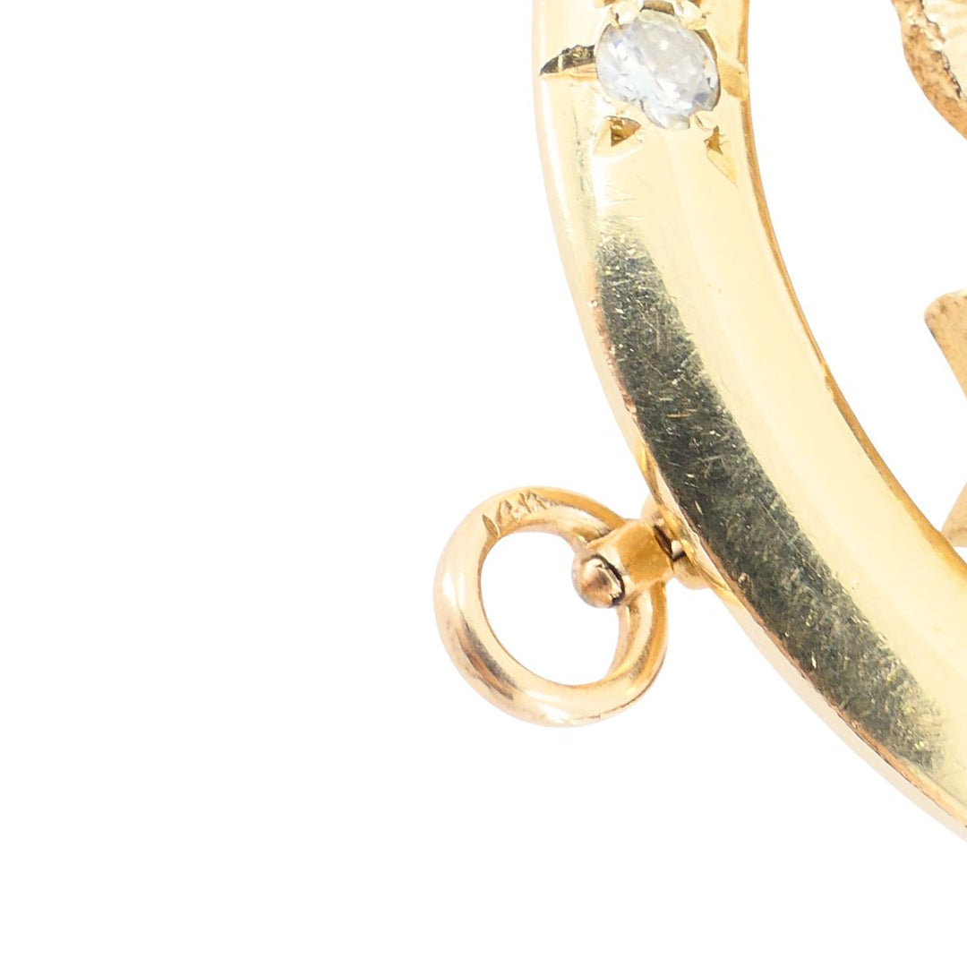 Vintage 14k Gold Diamond Leo Astrological Zodiac Pendant Pin