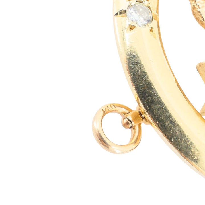Vintage 14k Gold Diamond Leo Astrological Zodiac Pendant Pin