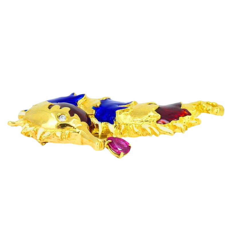 Aldo Cipullo for Cartier Seahorse Brooch Gold Enamel Gemstones