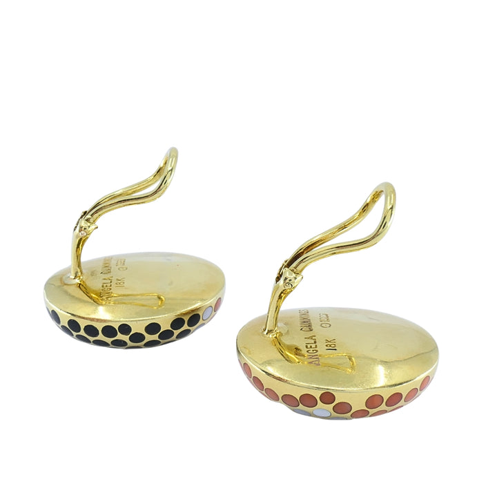 Angela Cummings 18k Gold Mother-of-Pearl Onyx Coral Inlay Dot Dome Earrings