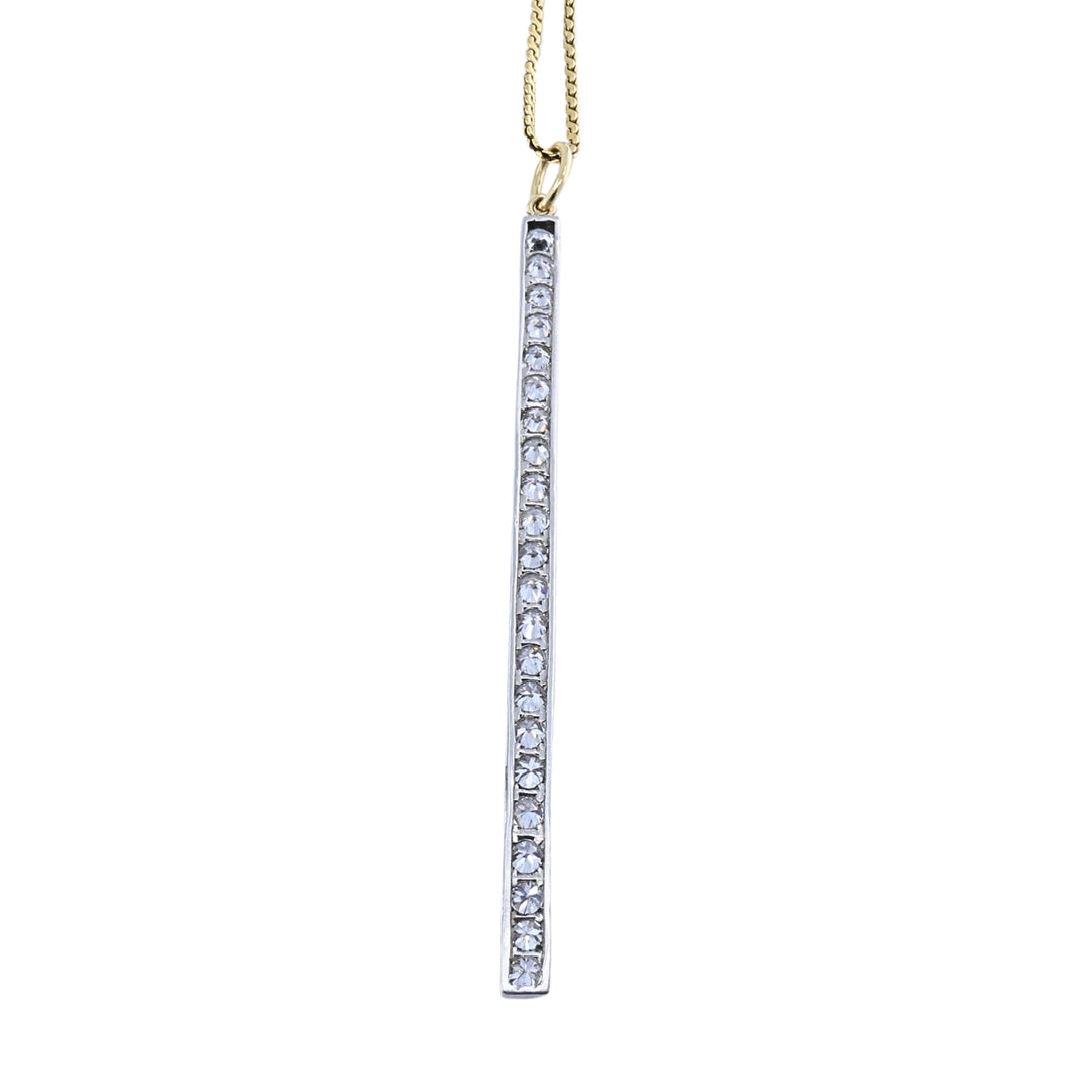 Platinum Diamond Bar Pendant 18k Gold Chain Necklace