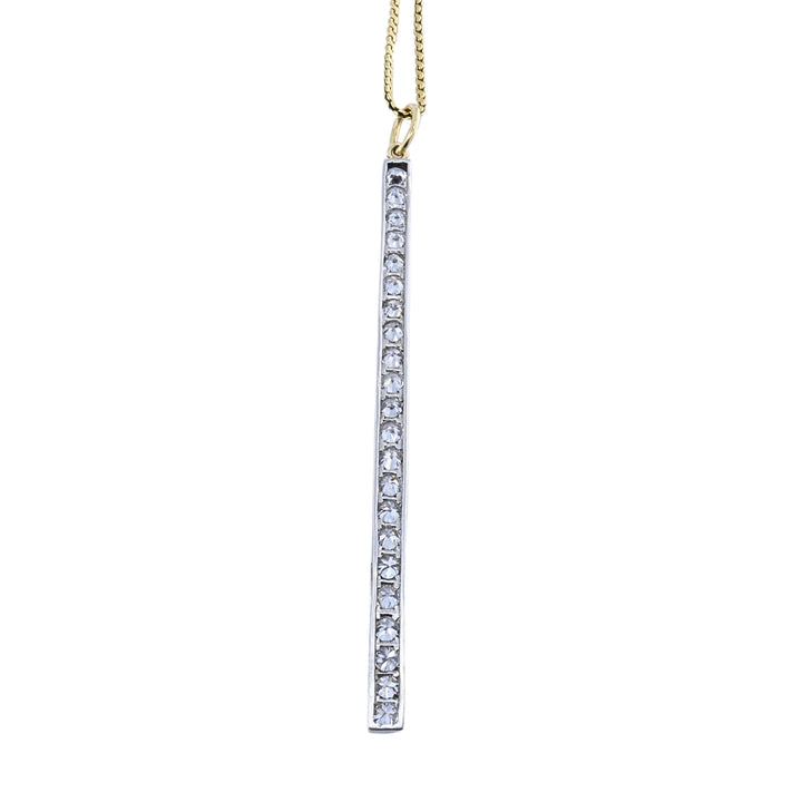Platinum Diamond Bar Pendant 18k Gold Chain Necklace