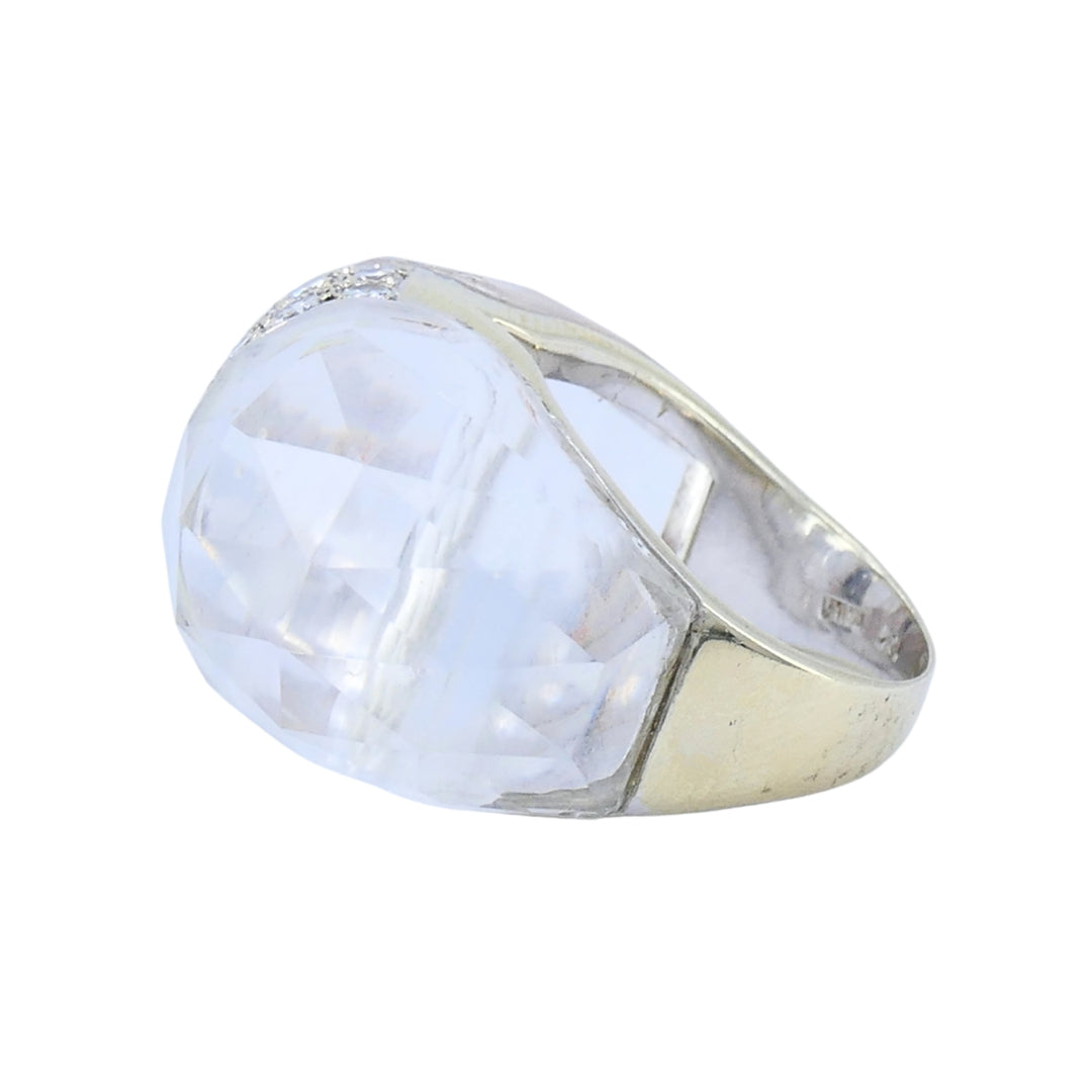 Vintage Italian 18k White Gold Diamond Rock Crystal Cocktail Ring