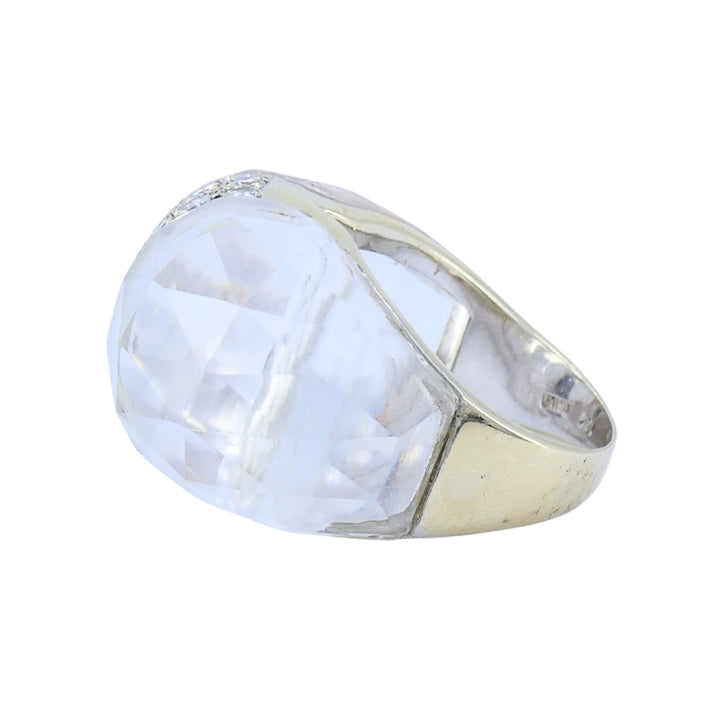 Vintage Italian 18k White Gold Diamond Rock Crystal Cocktail Ring