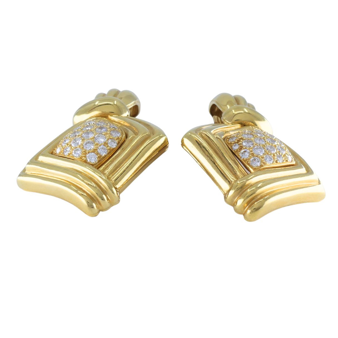 Vintage Boucheron Paris 18k Gold Diamond Ribbed Drop Earrings