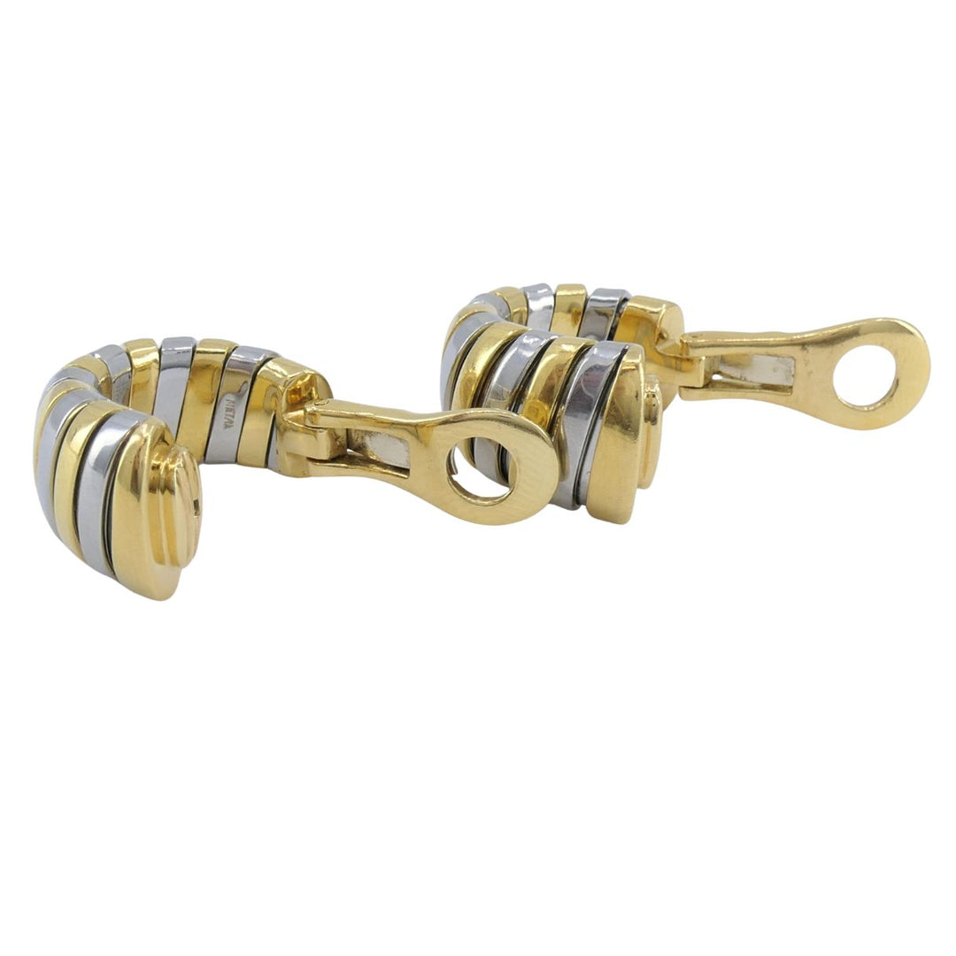 Vintage Bvlgari 18k Gold Stainless Steel Tubogas Huggie Bulgari Earrings