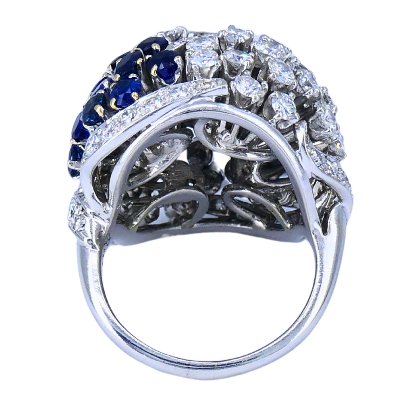 Vintage Dome Ring Ruser Platinum Diamond Sapphire Estate Jewelry