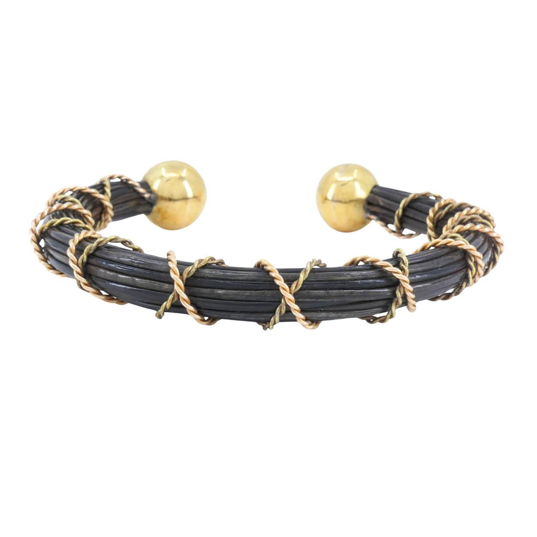 Vintage 18k Yellow and Rose Gold Elephant Hair Cuff Bracelet, Circa 1970s