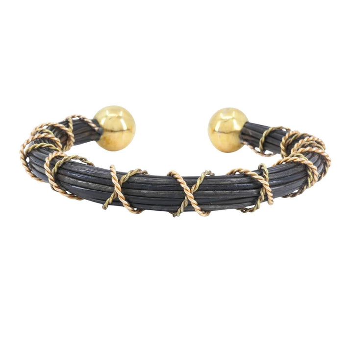 Vintage 18k Yellow and Rose Gold Elephant Hair Cuff Bracelet, Circa 1970s
