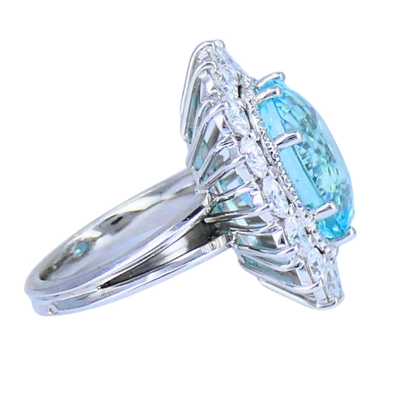 Paraiba Tourmaline Diamond Ring GIA 18k White Gold Estate Jewelry