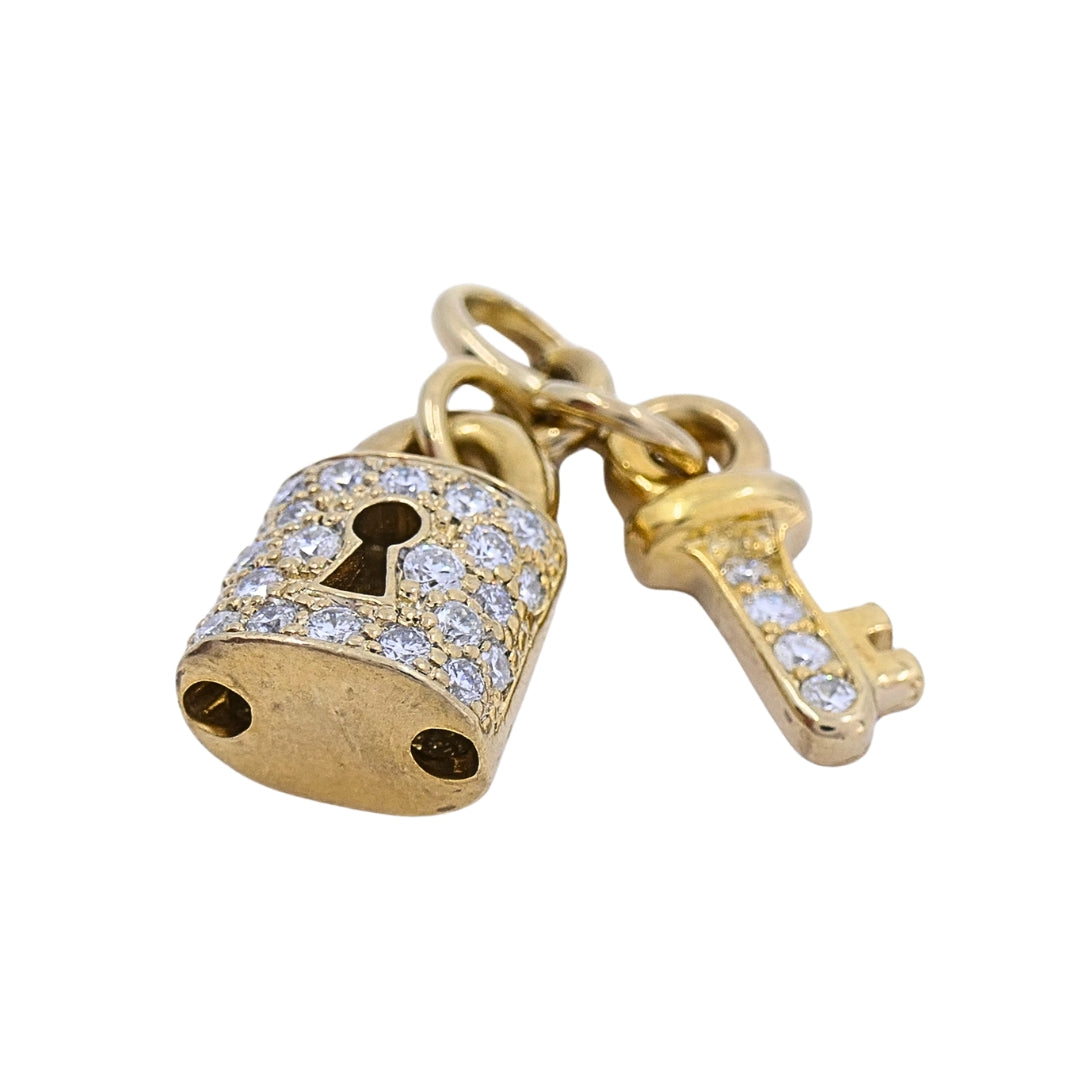 14k Gold Diamond Lock & Key Pendant Necklace