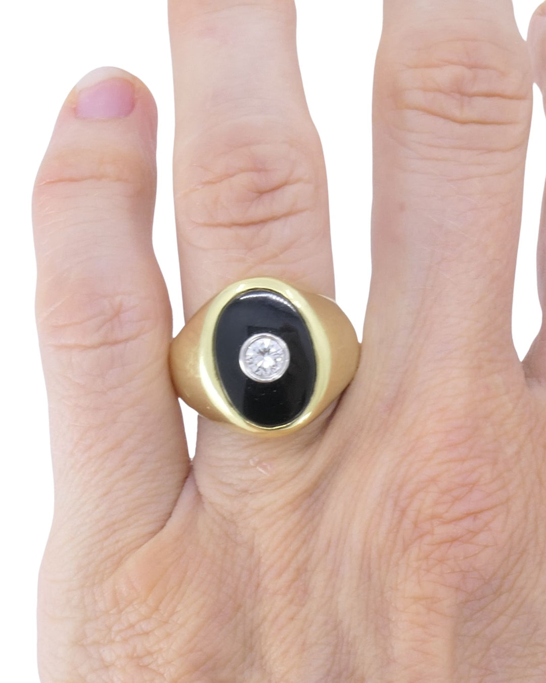 Cartier Ring 18k Gold Signet Ring Diamond Onyx