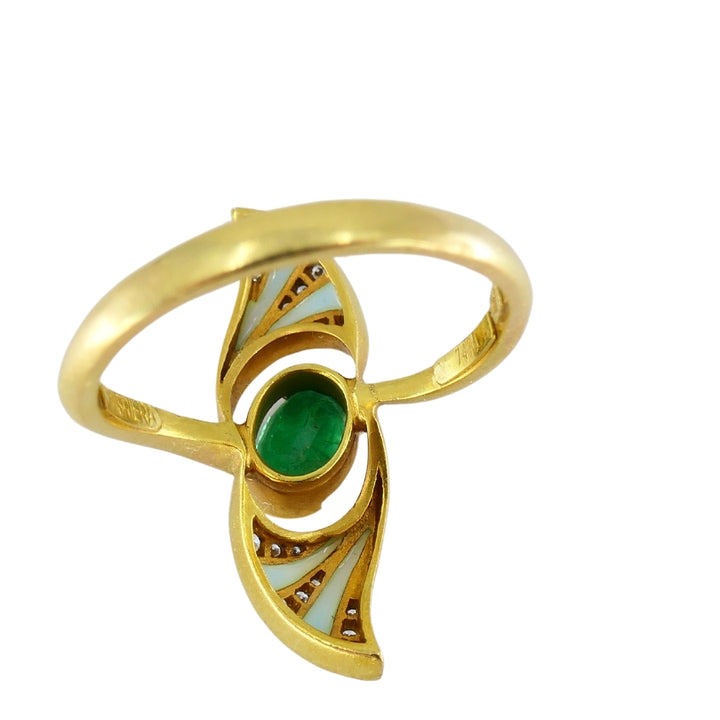 Masriera Art Nouveau Revival Ring Gold Enamel Gemstones
