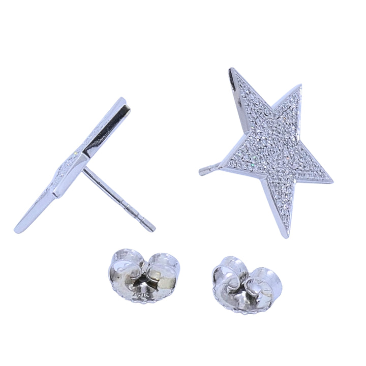 14k White Gold Pavé Diamond Star Stud Earrings