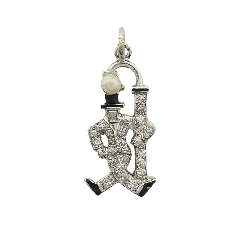 Platinum Diamond Walking Gentleman Charm Pearl Head
