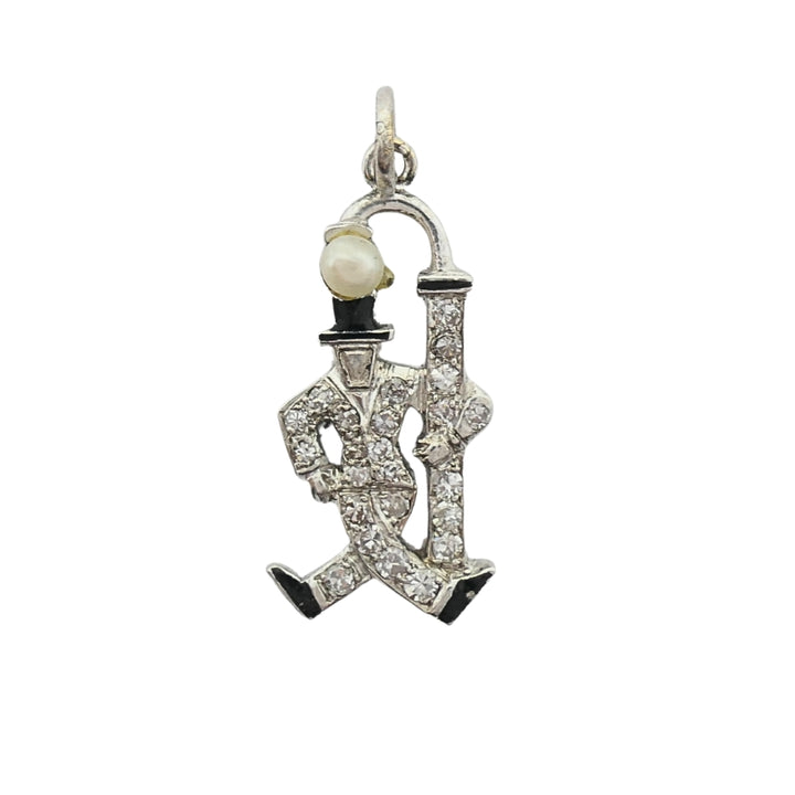 Platinum Diamond Walking Gentleman Charm Pearl Head