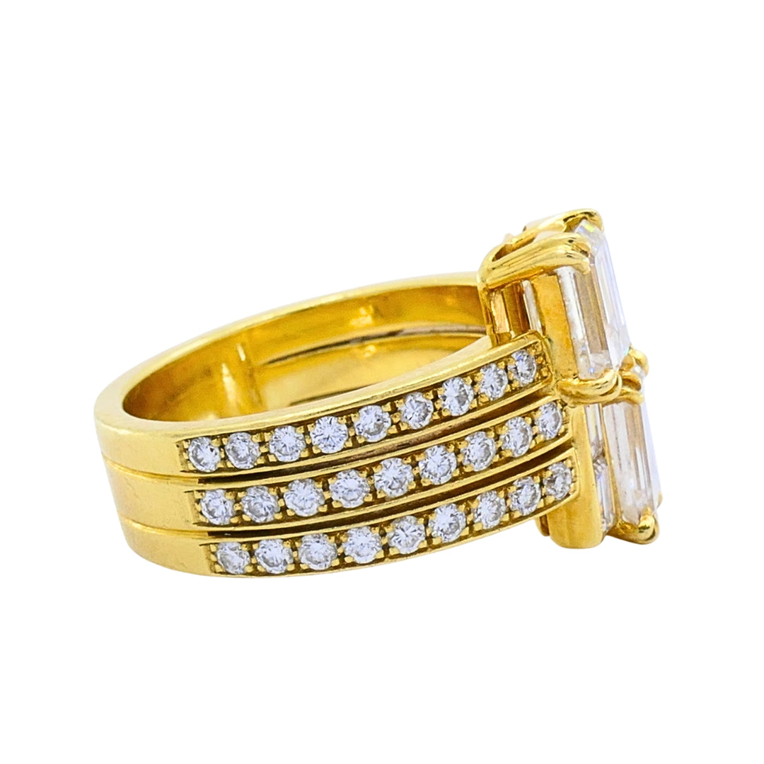 Chaumet 18k Gold Emerald Cut Baguette Diamond Cocktail Ring