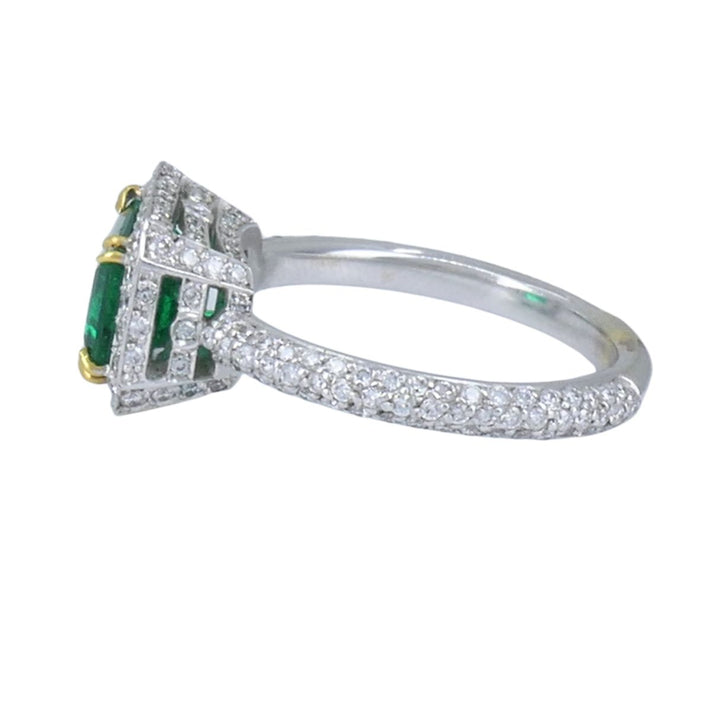 GIA Certified Colombian Emerald Diamond Ring 18k White and Yellow Gold