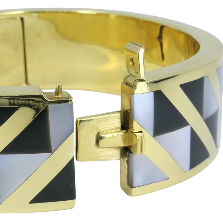 Angela Cummings Tiffany & Co. 1986 18k Gold Onyx Mother of Pearl Inlay Bracelet