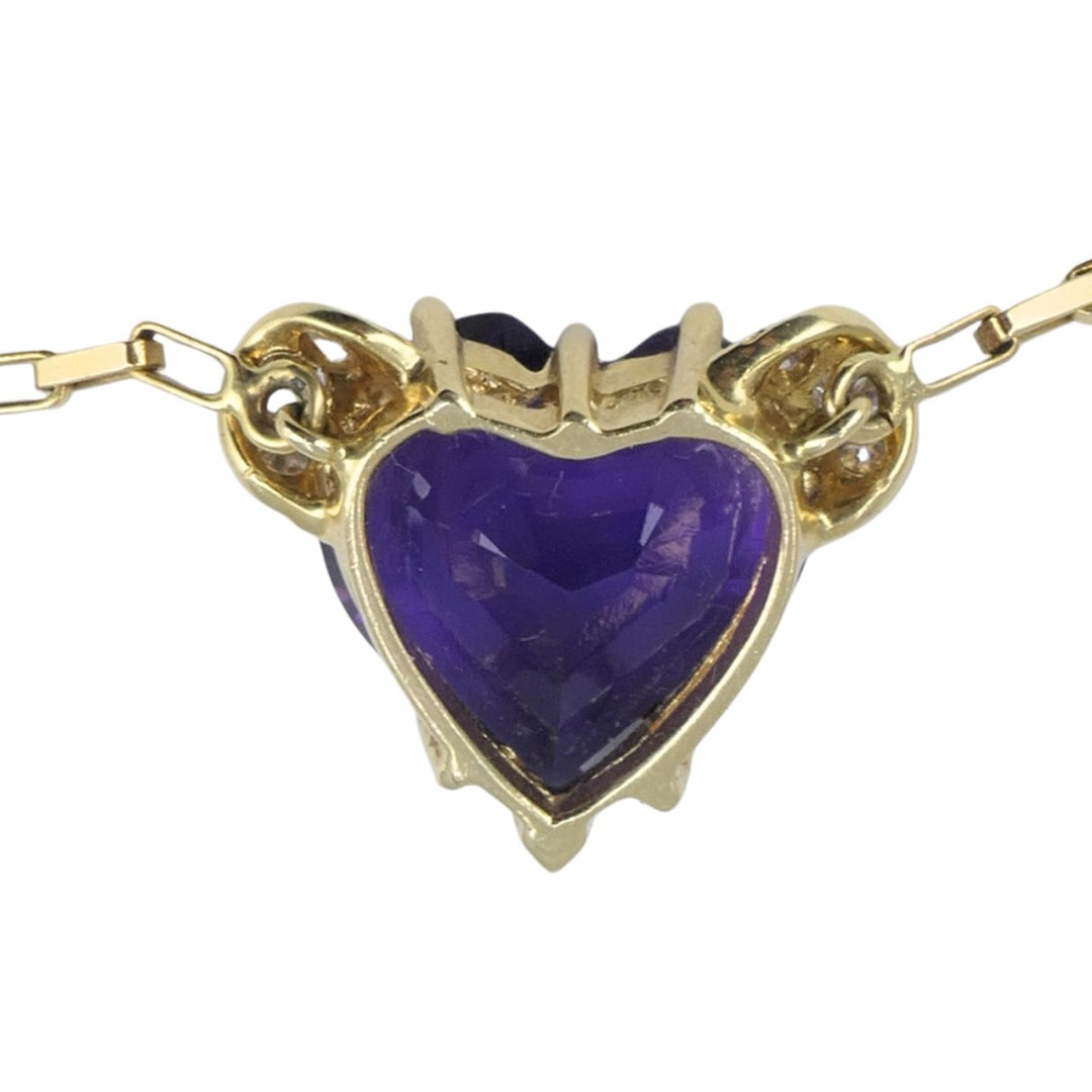 UnoAErre Italian 14k Gold Diamond Amethyst Heart Pendant Necklace